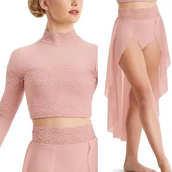 Weissman dance costume 2 piece pink Mesh Lace Top skirt  SL11012 S11014 SA MA - Picture 1 of 16